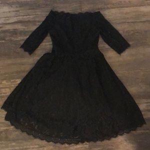 Off the Shoulder Black Lace Fit and Flare Dress